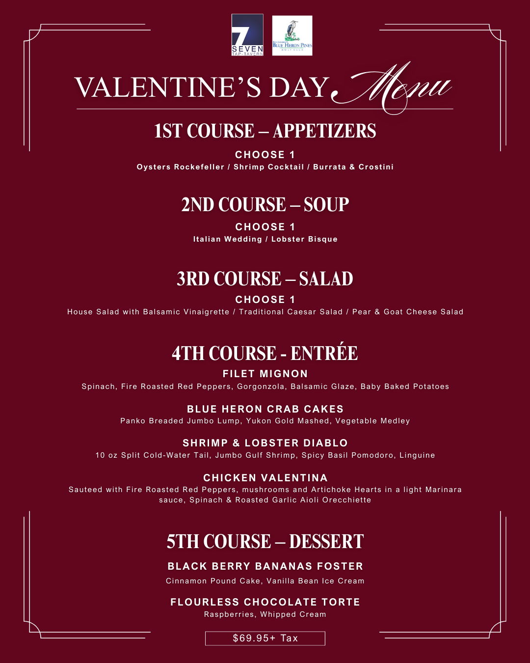 Valentines Dinner Menu