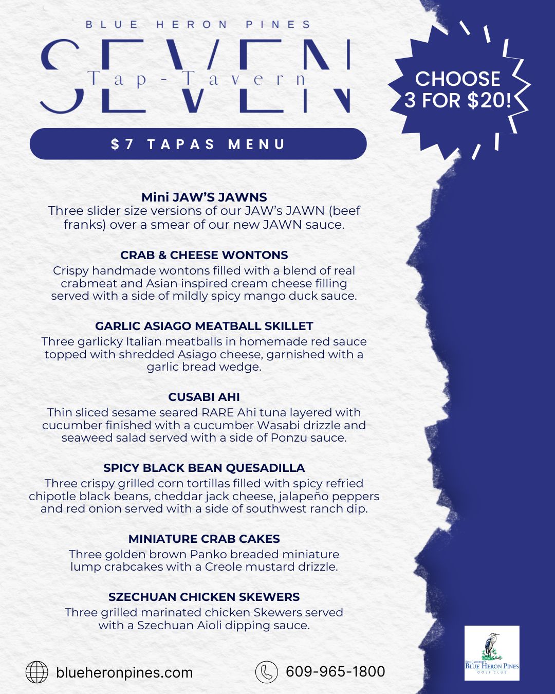 Blue Heron Tapas Menu